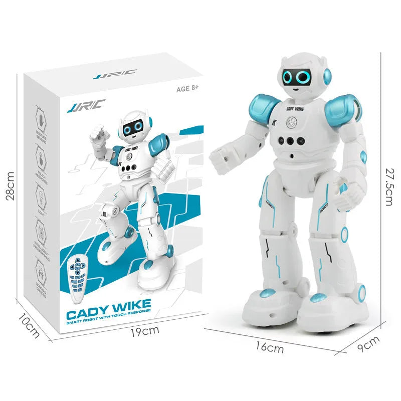 Blue remote control intelligent robot toy with gesture sensing, music, and flashing eye lights