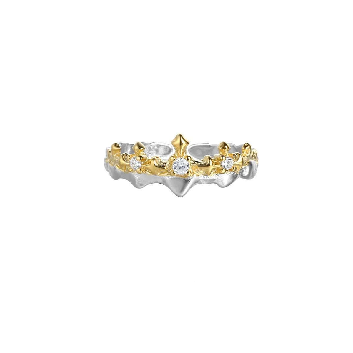 Adjustable opening silver ring with princess knight couple minority design in white gold or black gold colour