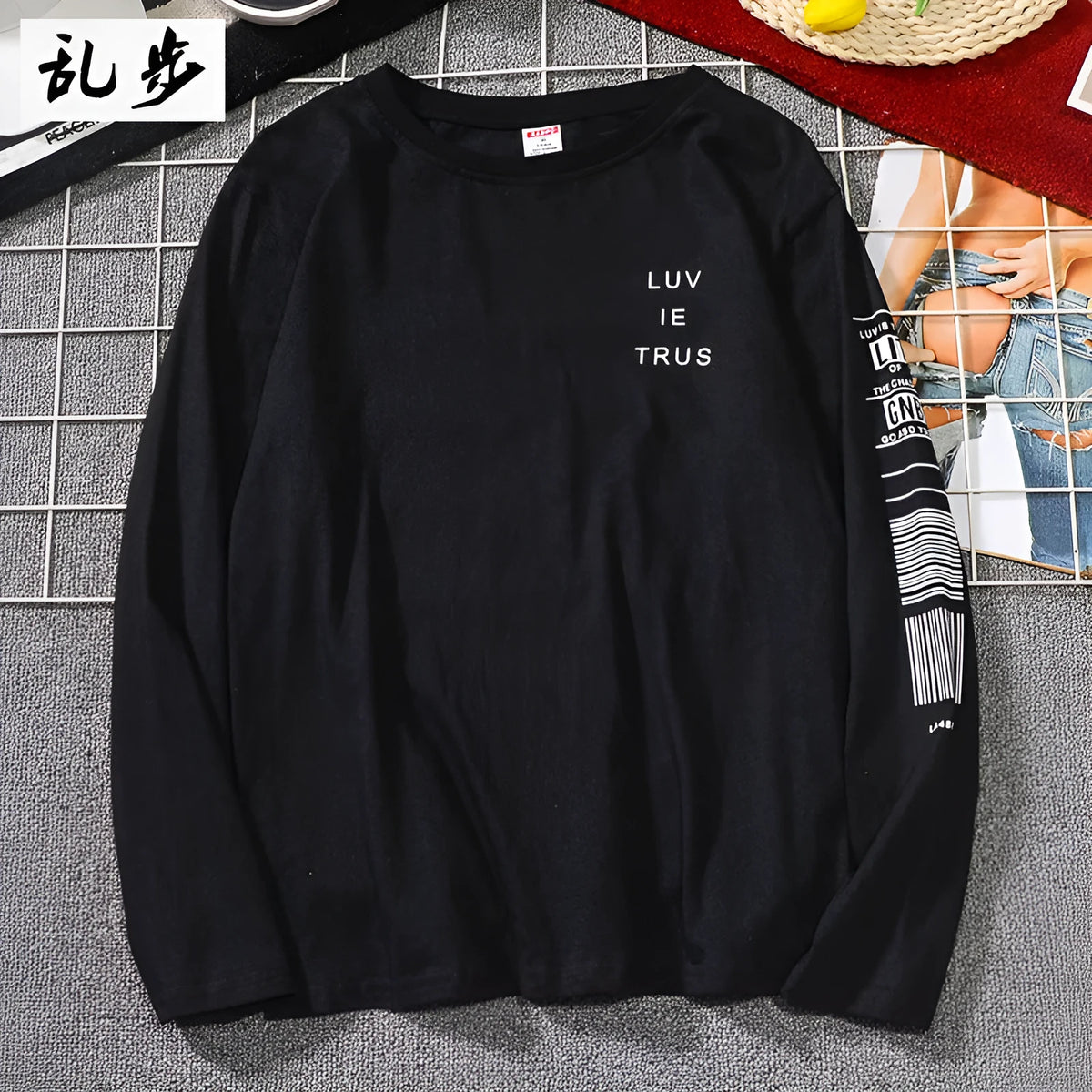 Men's long sleeve cotton shirt straight fit printed black colour