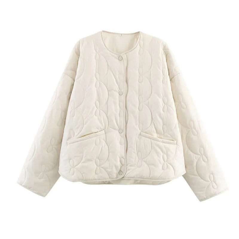 Women's black polyester bow quilted coat with straight cut and regular sleeves