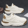 Men's breathable mesh trainers in solid white or black with round toe and PU upper for casual leisure wear
