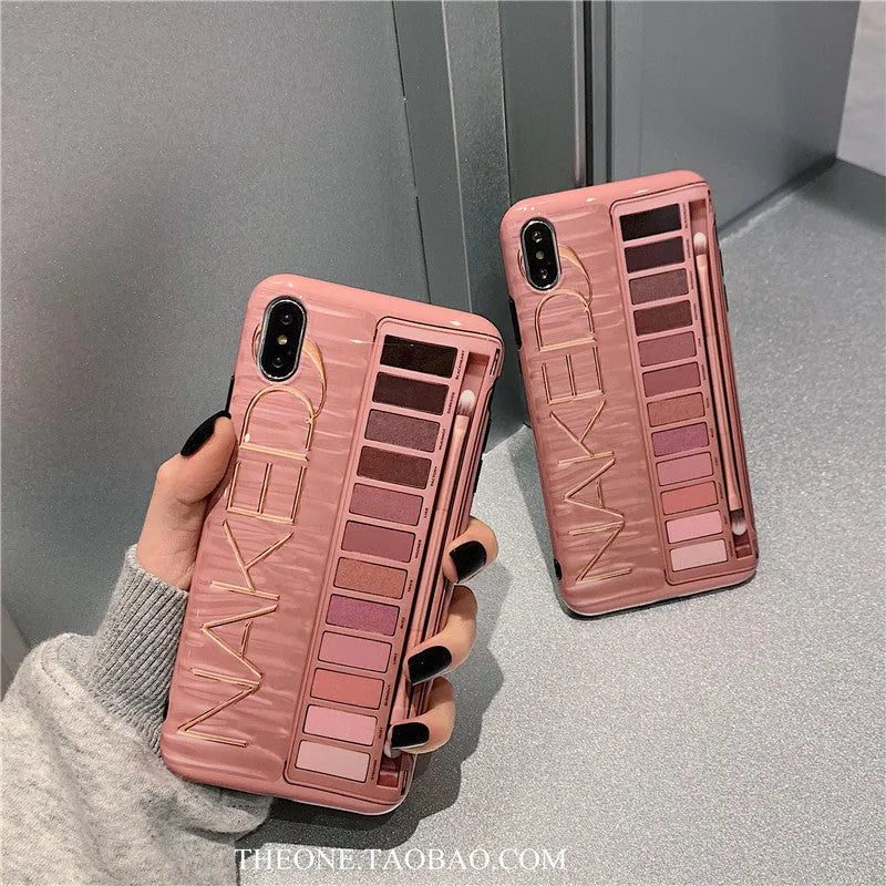 Silicone iPhone case with eye shadow cosmetic design in flesh or grey colour