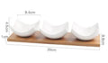 Porcelain three grid compartment dish with wooden board for serving dried fruits and snacks
