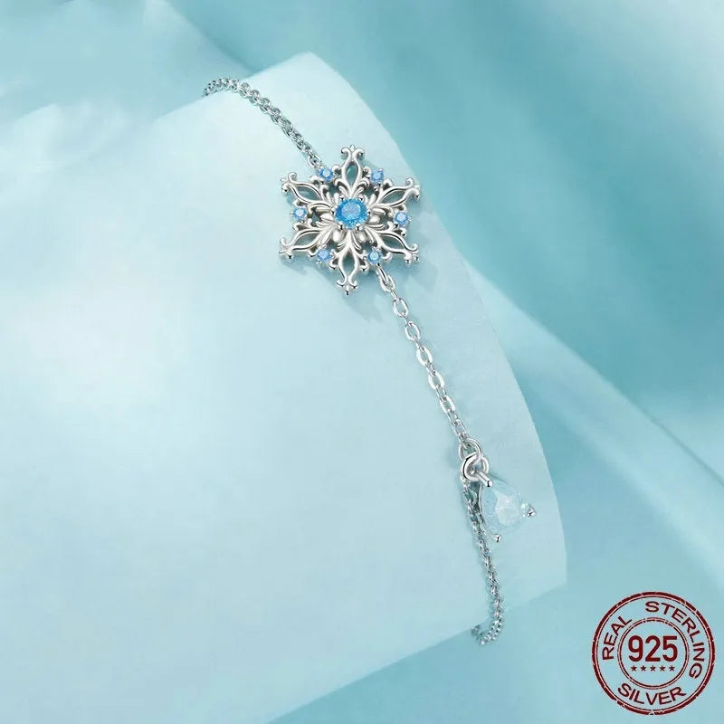 Snowflake S925 sterling silver ice flower bracelet for women, electroplated, colour SCB263