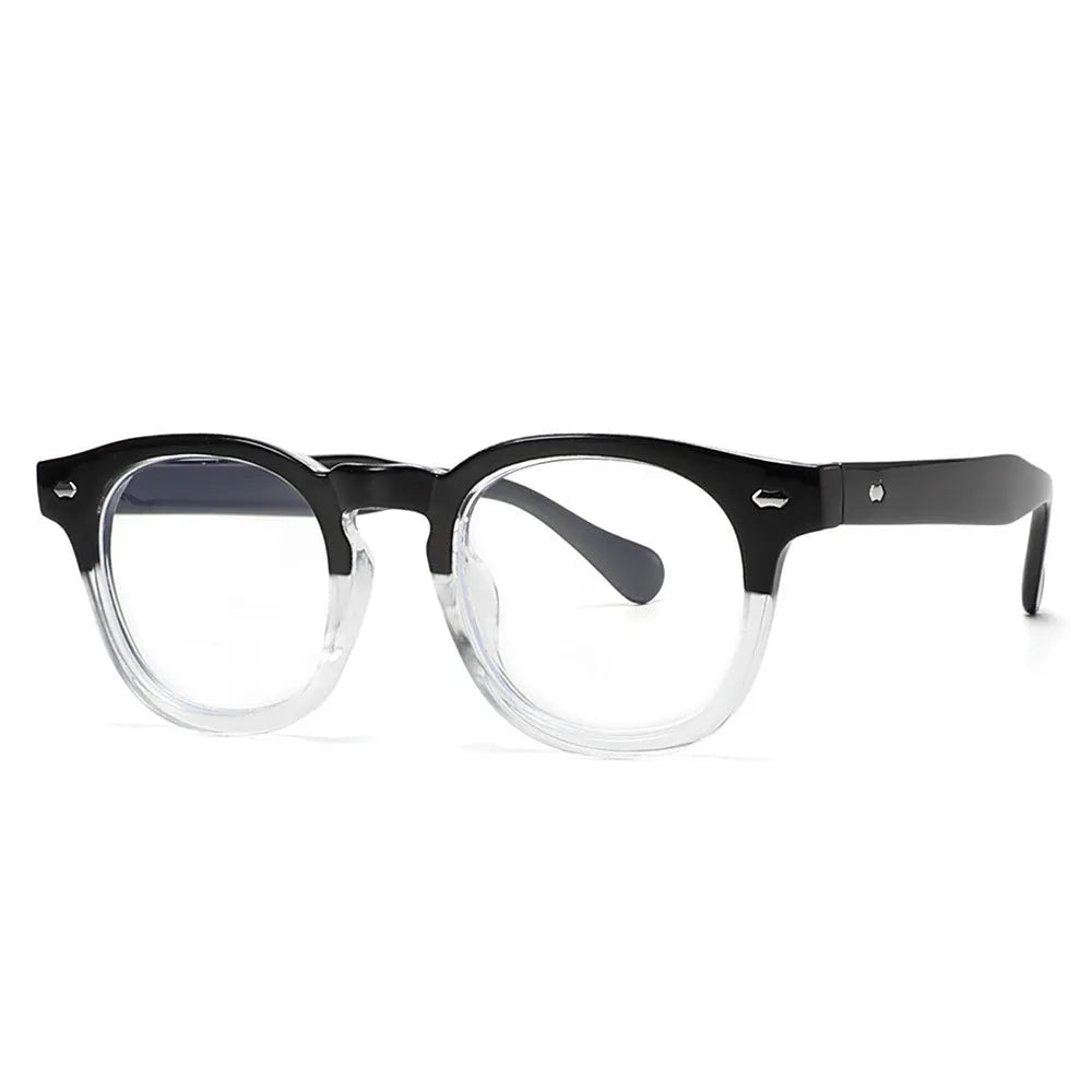 Round rim sunglasses with transparent frame and tinted lens in various colour combinations