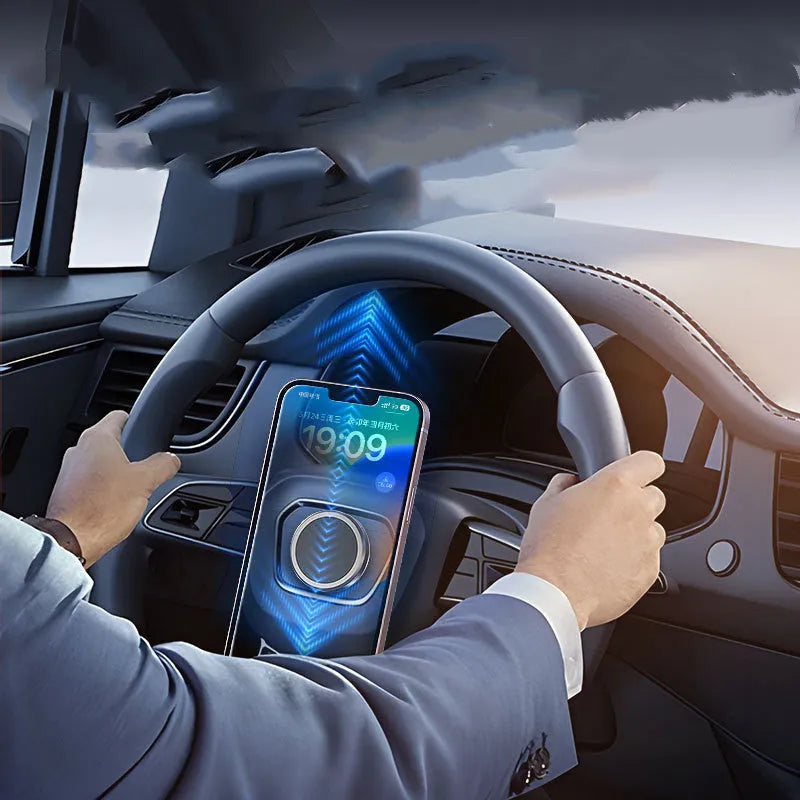 Obsidian black alloy magnetic phone holder with centripetal force design and included magnetic disks