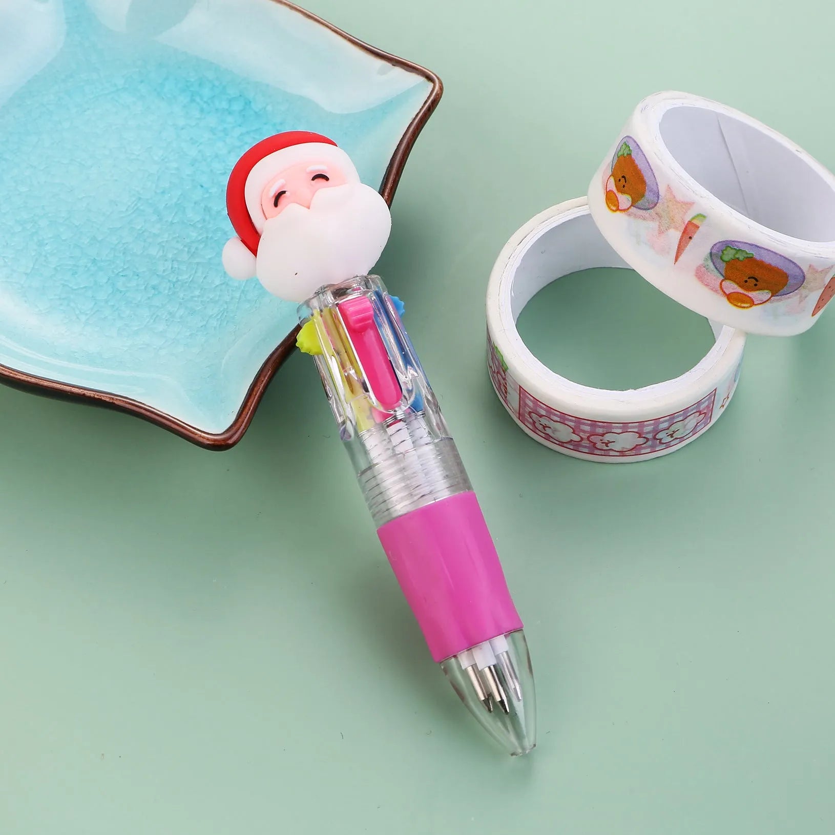 11cm Christmas four-colour ballpoint pen with press button and festive designs