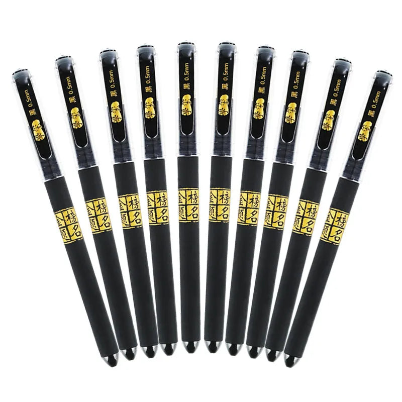 8 carbon black gel pens with plastic barrels and assorted needle and bullet tips