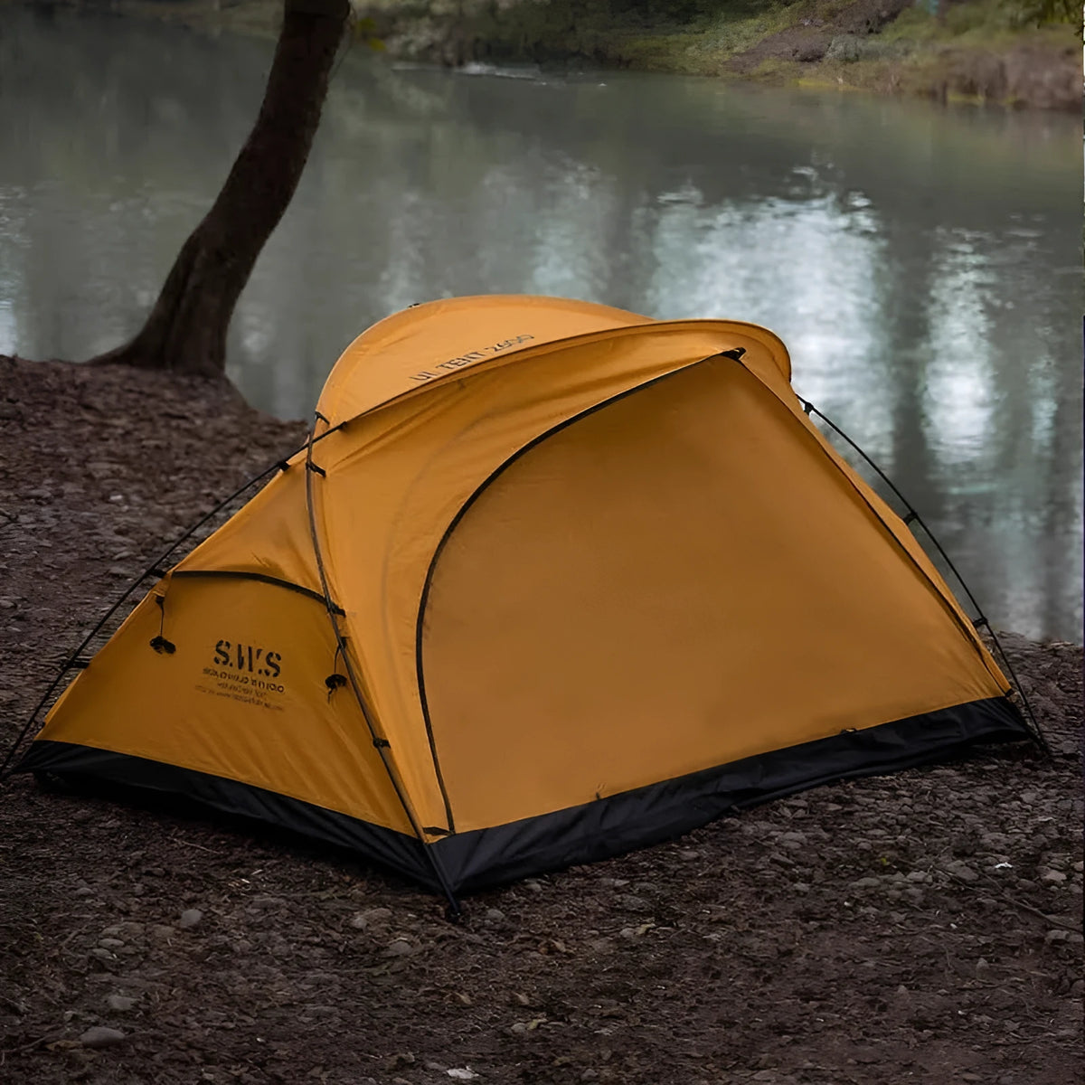 Sphere-shaped tent inner tent with 3000mm waterproof nylon rainfly in moss green colour, compact folded size 14x14x42cm for camping