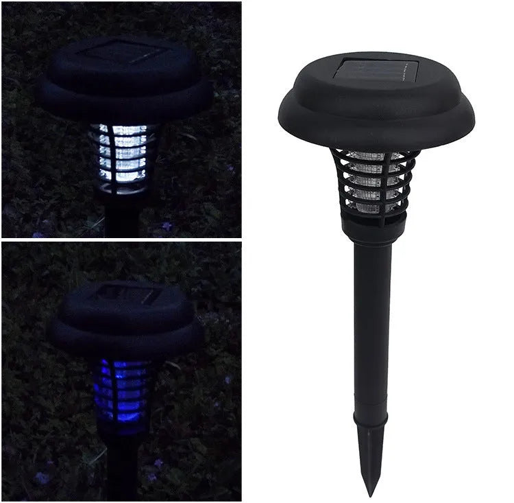 Solar powered rechargeable anti-mosquito lamp with UV bug zapper in black plastic for outdoor garden use