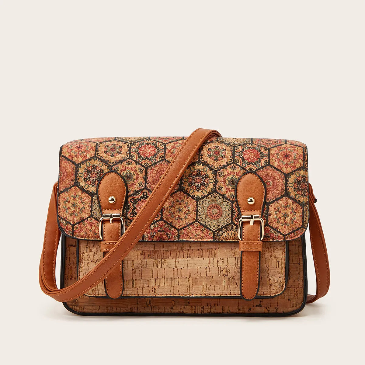 Women's printed floral crossbody bag in PU material with large capacity and single adjustable shoulder strap