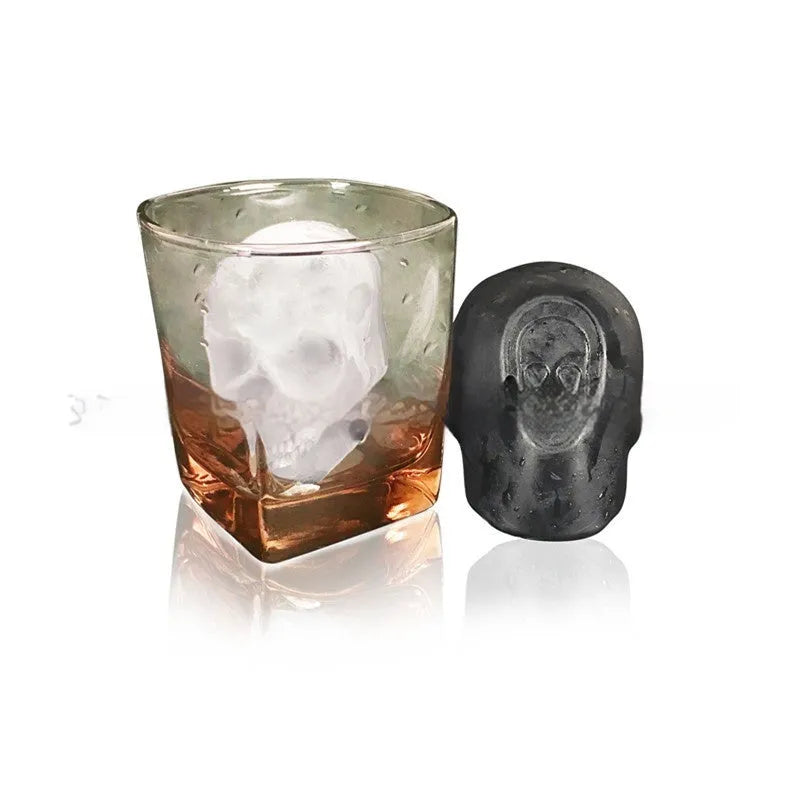 3D Halloween skull ice cube tray made from food grade silicone showing detailed mould design