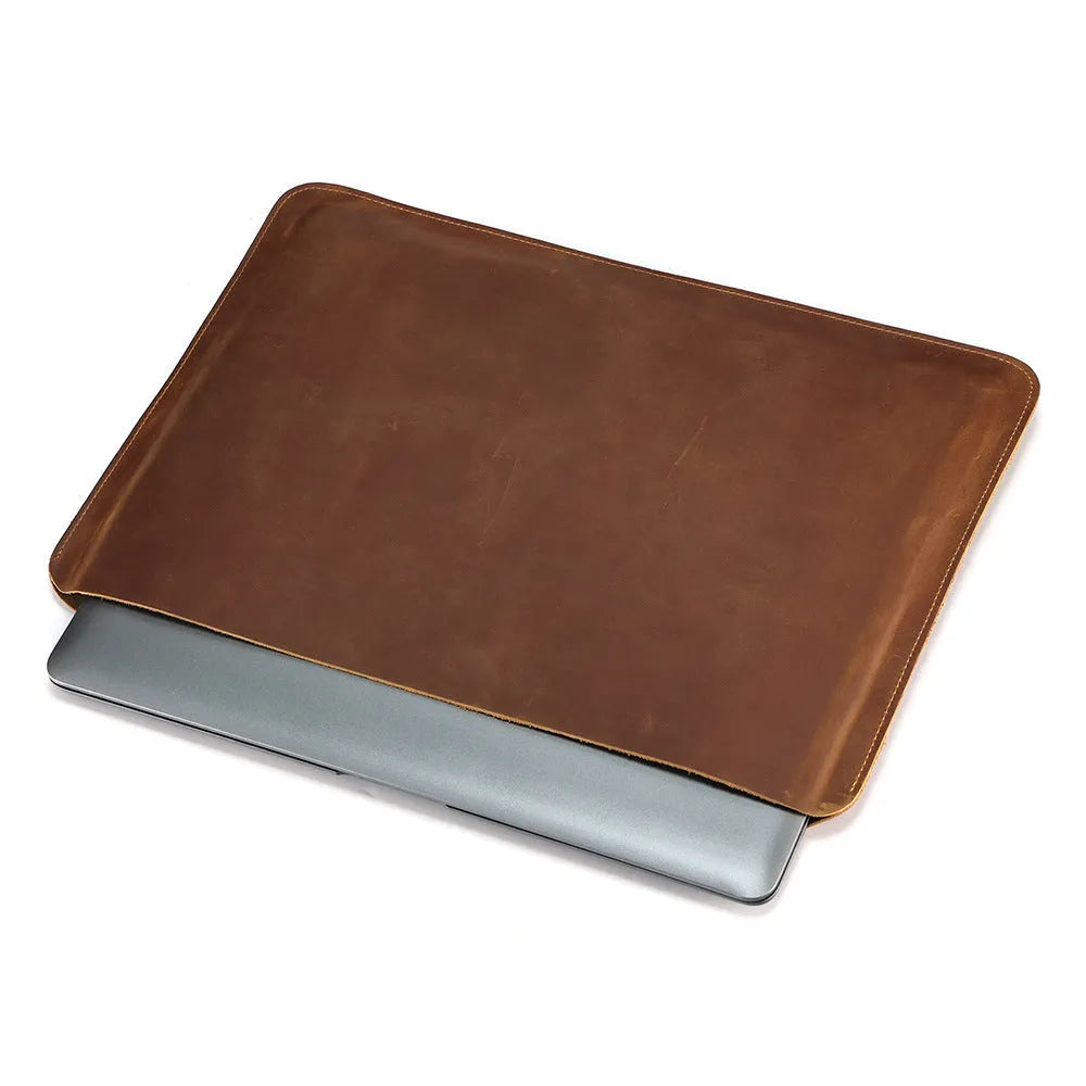 Genuine crazy horse leather computer bag with horizontal liner organiser in brown colour
