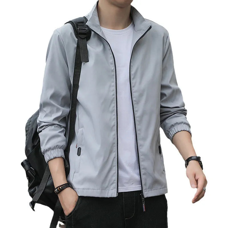 Korean style loose men's casual jacket with zipper pockets in black colour