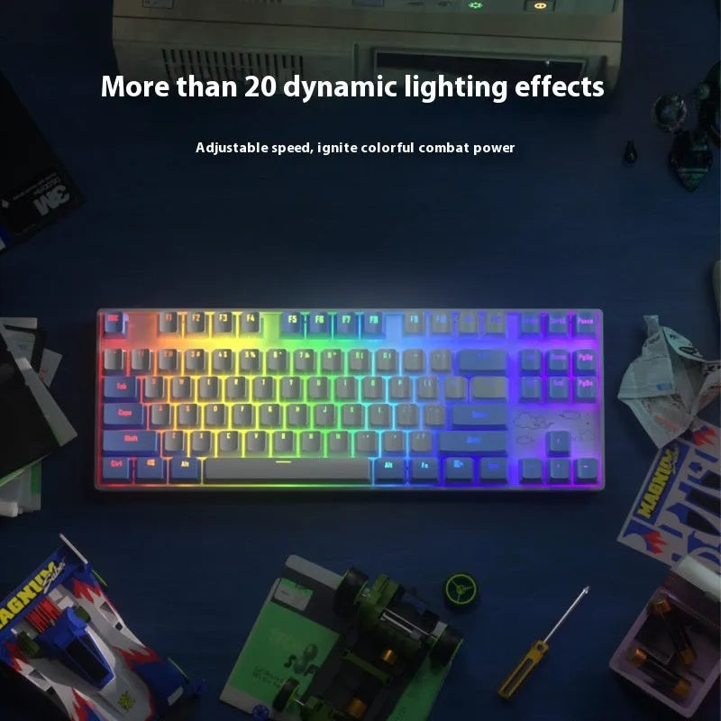 Wireless Bluetooth mechanical keyboard with metal construction in blue and purple colour options