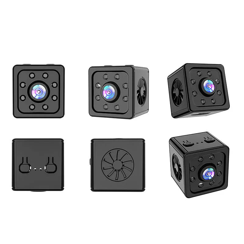 Black cubic K13 remote network sports camera on a mounting bracket with data cable