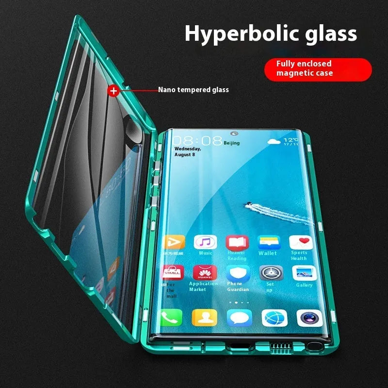 Double-sided glass metal phone case for Samsung S22 Ultra S22 Plus S21 in black green silver red blue purple gold