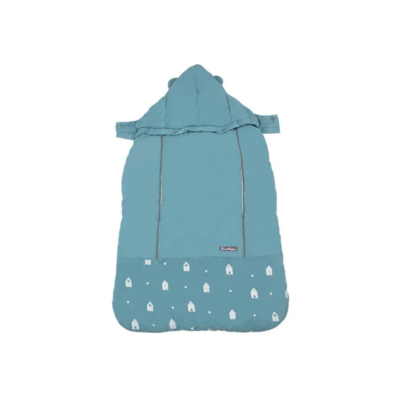 Baby carrier cloak cover windproof quilt coral fleece 78x64cm with detachable hood and reflective tape in Blue