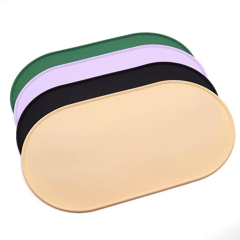 Silicone waterproof cat feeding placemat in green colour showing bowl placement