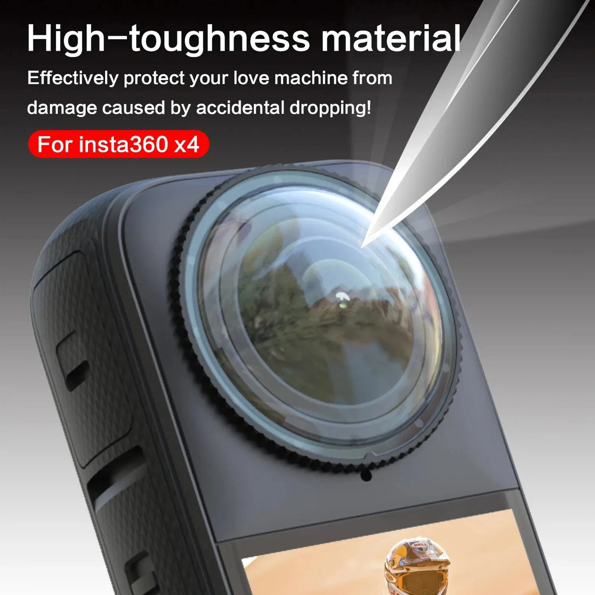 Insta360 X4 lens protective glasses with rotating glass and plastic design and two protective mirrors