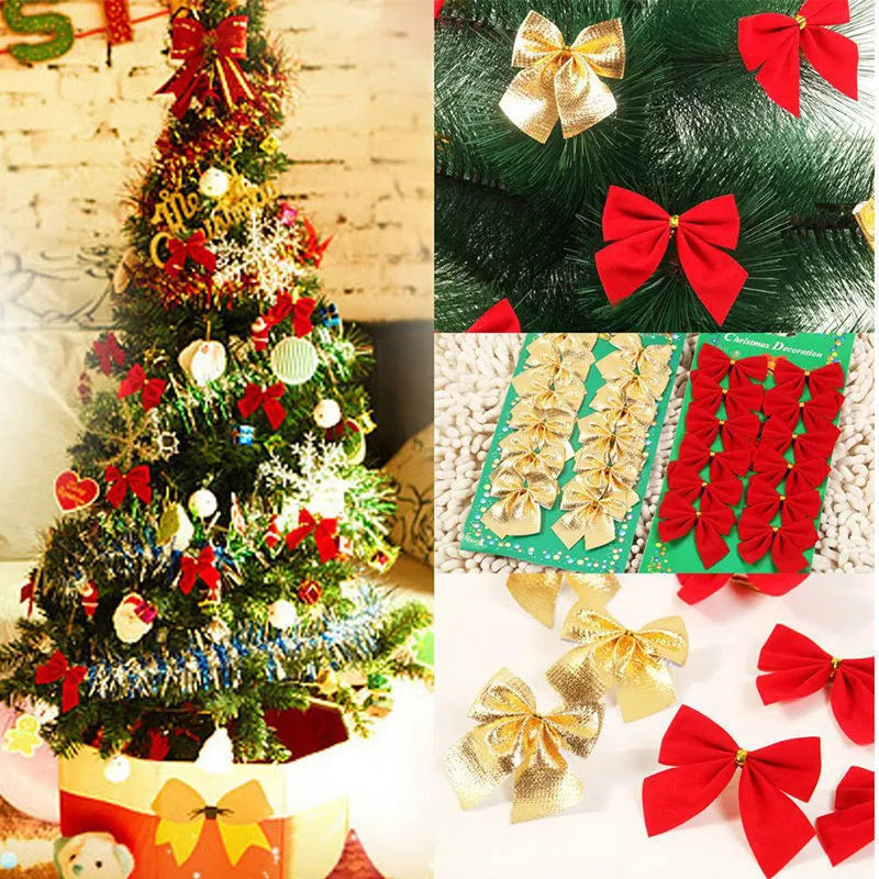 Red gold and silver 5 cm polyester Christmas tree decoration bow ornament