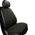 Linen universal car seat cushion with backrest in warm cream colour on a car seat.