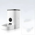 White 6L automatic pet feeder in food grade ABS for cats and dogs, 23x23x40 cm, dual power.