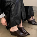Women's Wind Wedge closed toe half slipper in PU leather, showing wedge heel design.