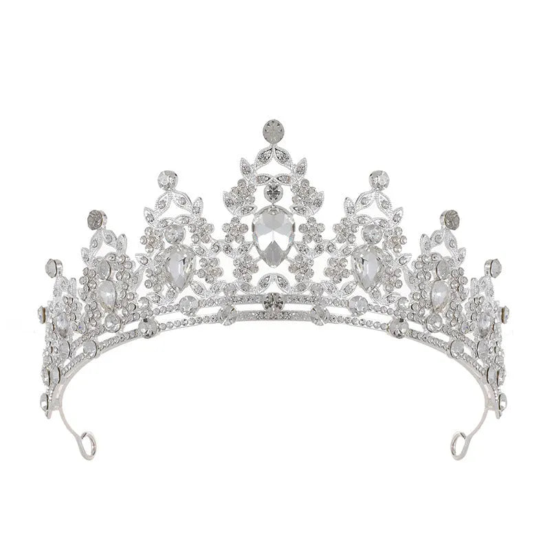 Baroque crown bride headdress hairpiece with diamond treatment in alloy material