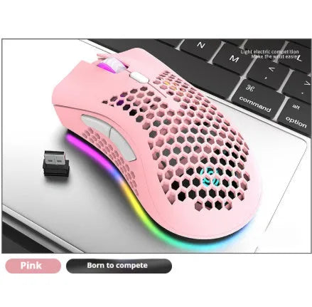 Hollow out wireless gaming mouse body with luminous light in black cyan or white color with USB receiver