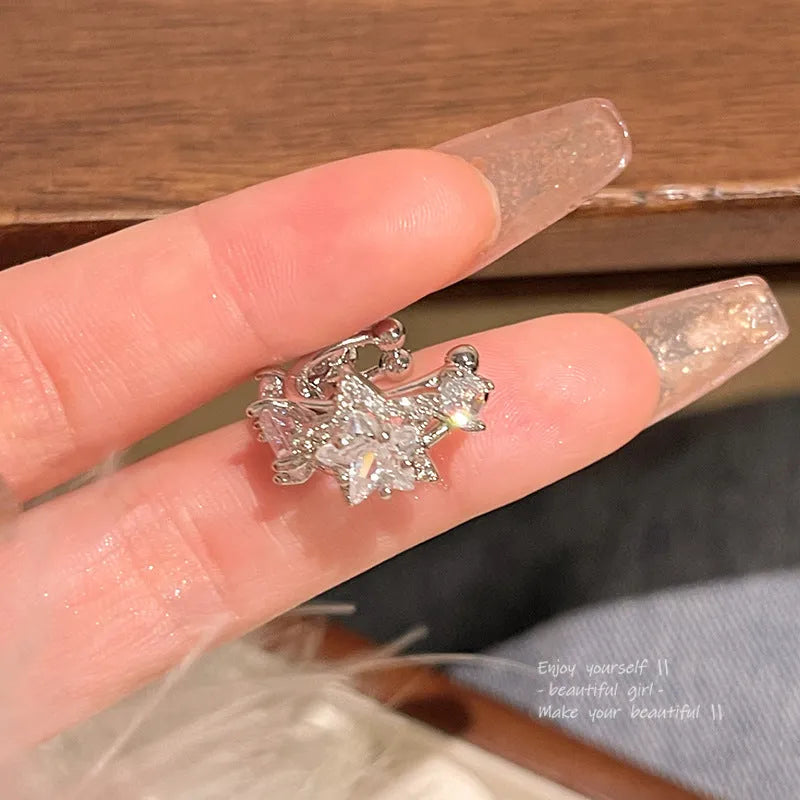 Women's silver copper electroplated geometric star earrings with faceted zircon stones, A1705 Silver colour