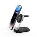 Transparent folding magnetic wireless charger in black colour showing three charging areas