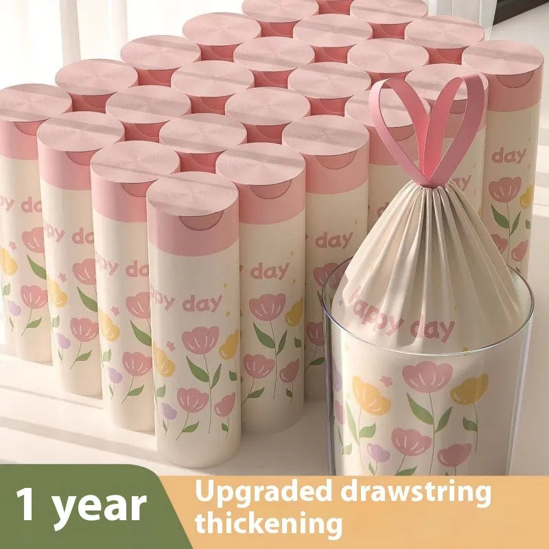 Pink degradable drawstring garbage bag with argy wormwood mosquito repellent, size 44cm by 48cm.