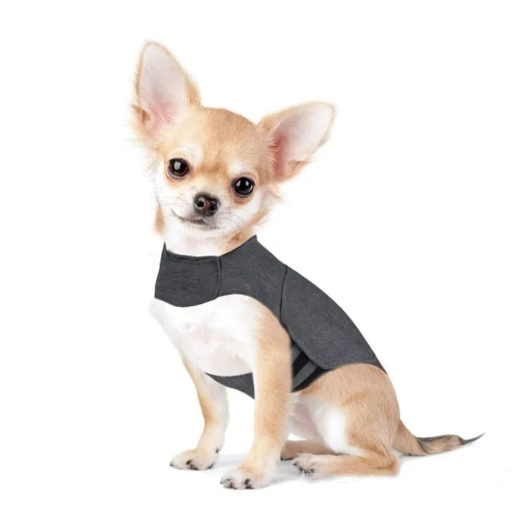 Heather Gray dog anxiety jacket warm vest in brocade cotton ponte-de-roma material