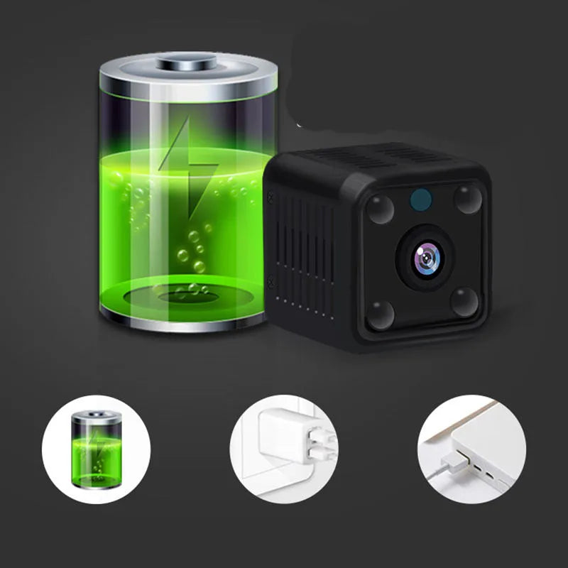 Mini wireless camera with 3.6mm lens and 120-degree wide angle, 1080P full HD CMOS sensor for indoor use