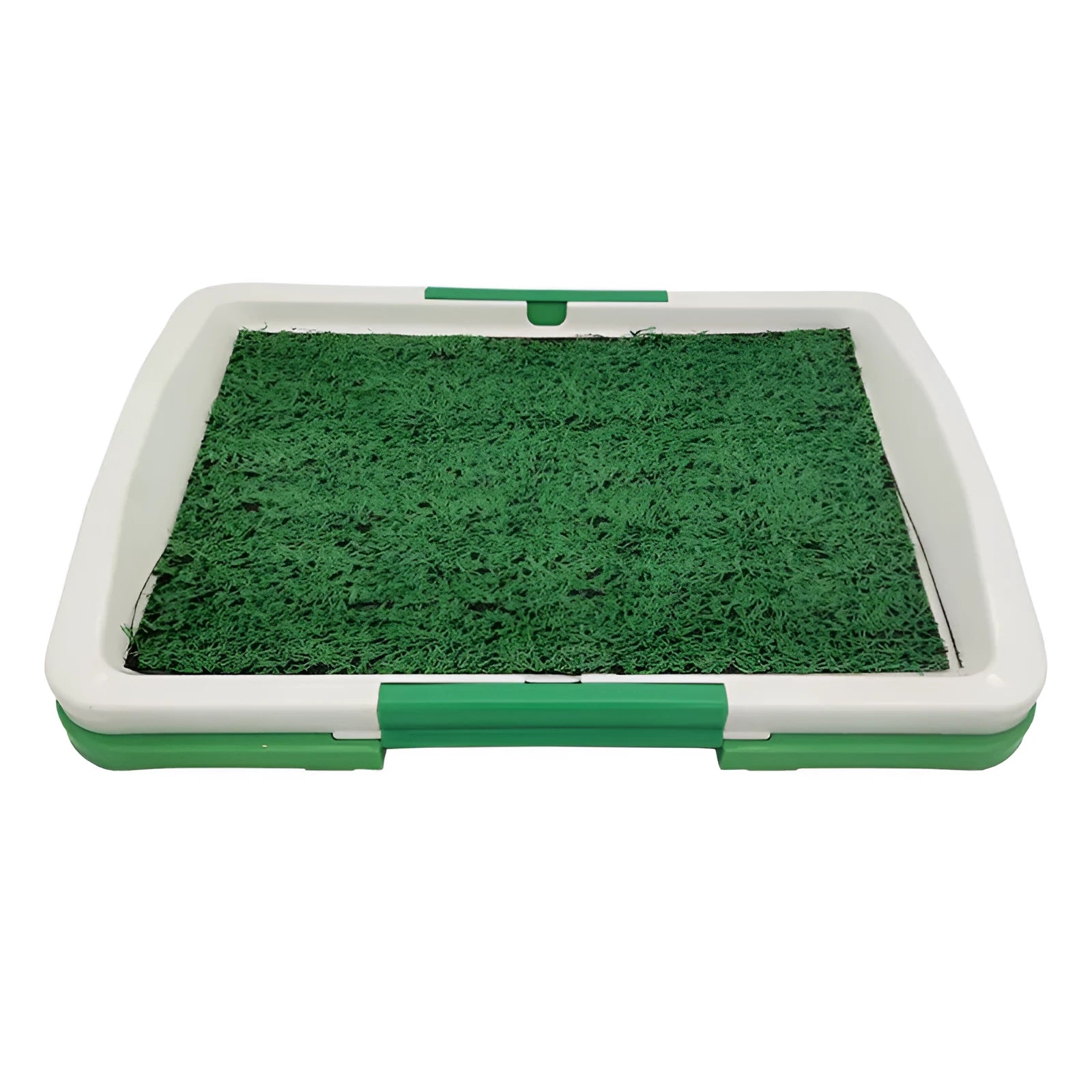 Green synthetic turf dog toilet training tray with three-layer construction