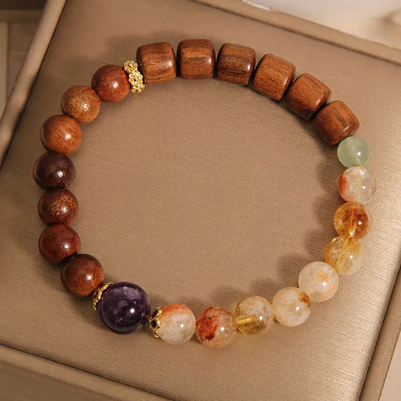 Women's crystal bracelet with pineapple yellow tower crystal and ebony amethyst beads featuring pearl, rhinestone and sequin pastoral decoration