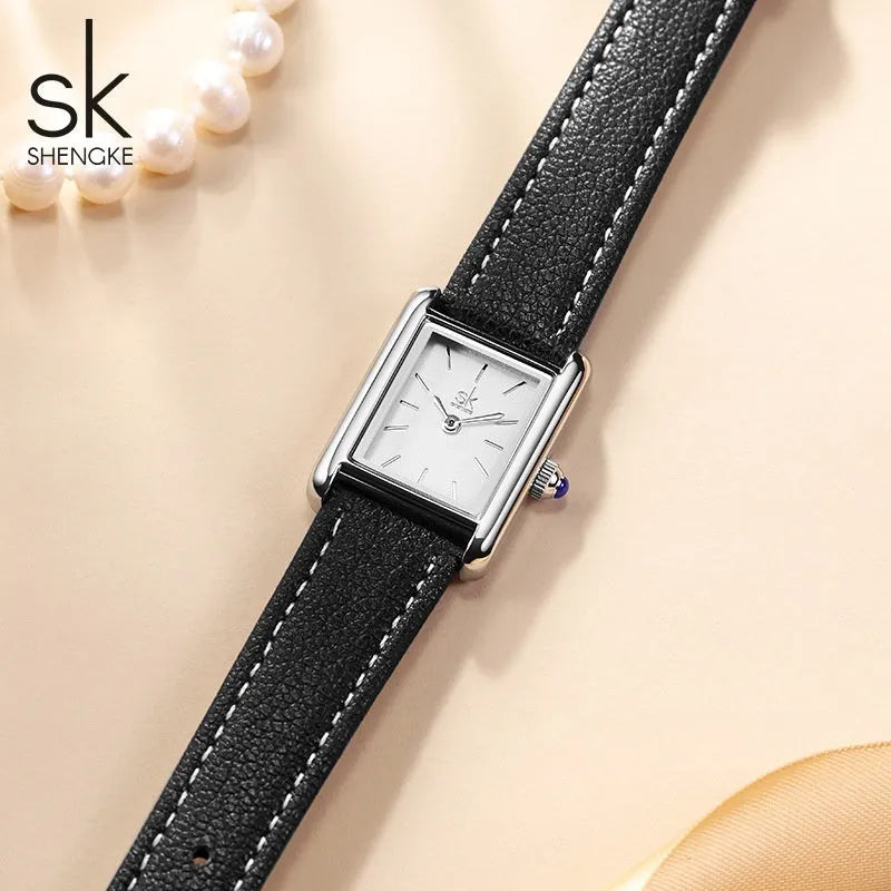 Women's retro small square quartz watch with 7.5mm thin case and four colour choices