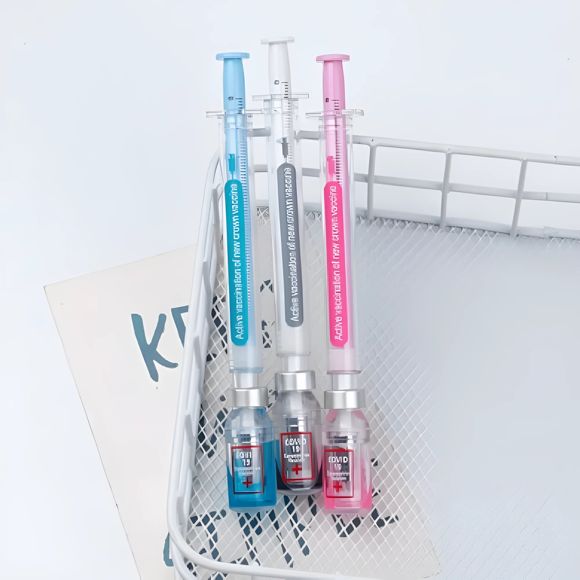 Vaccine design gel pen with plastic body and black 0.5mm refill