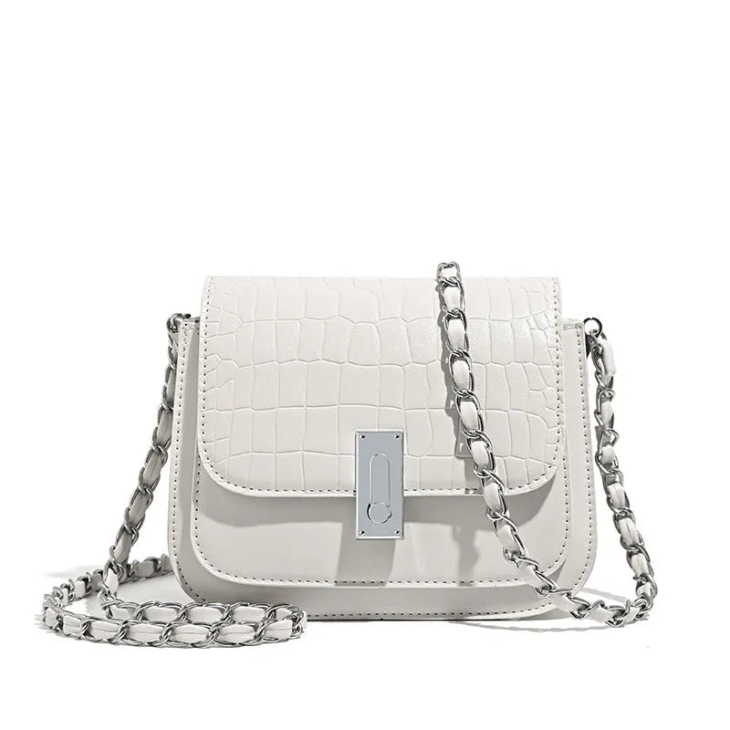 Women's soft PU shoulder bag with sandwich pockets and decorative sewing threads in horizontal square shape