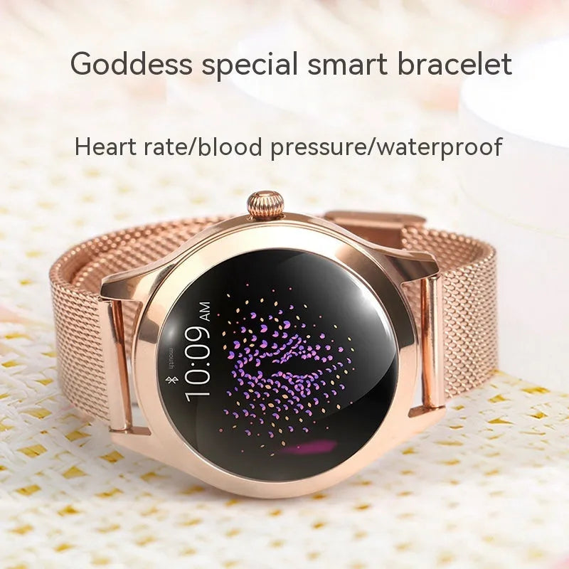 Women's multi-functional sports smartwatch with heart rate monitor on wrist