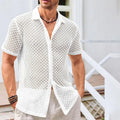 Men's short sleeve lapel shirt in cotton blend mesh fabric for summer casual wear