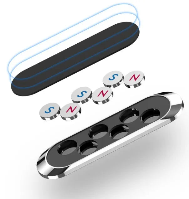 Grey magnetic car phone holder F6 strip plate with steel spring frame on car dashboard