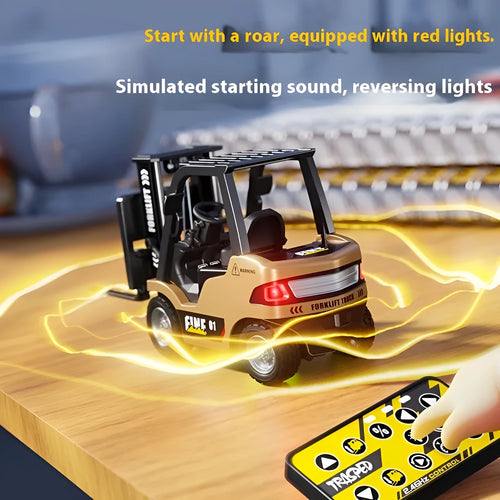 1:64 scale alloy Bluetooth remote control forklift toy with obstacle course accessories