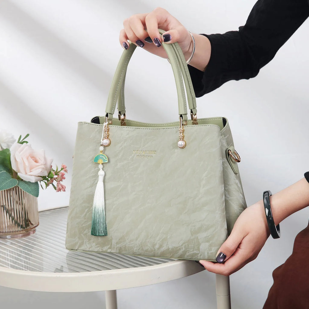 Women's horizontal square PU handbag with slit pocket in ethnic colour options