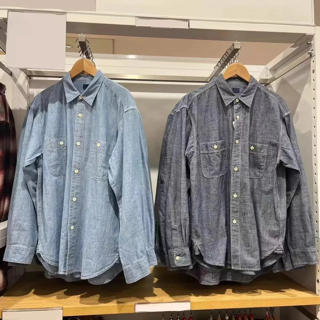 Casual loose fit solid colour Vinylon long sleeve shirt for men and women in sea blue