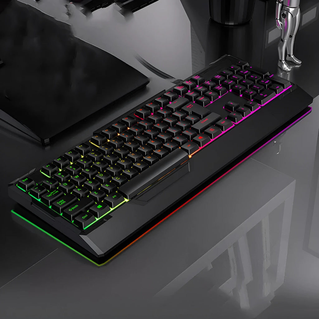 Backlit USB wired keyboard and mouse set, 104 keys, black mixed light, 1.60 m cable