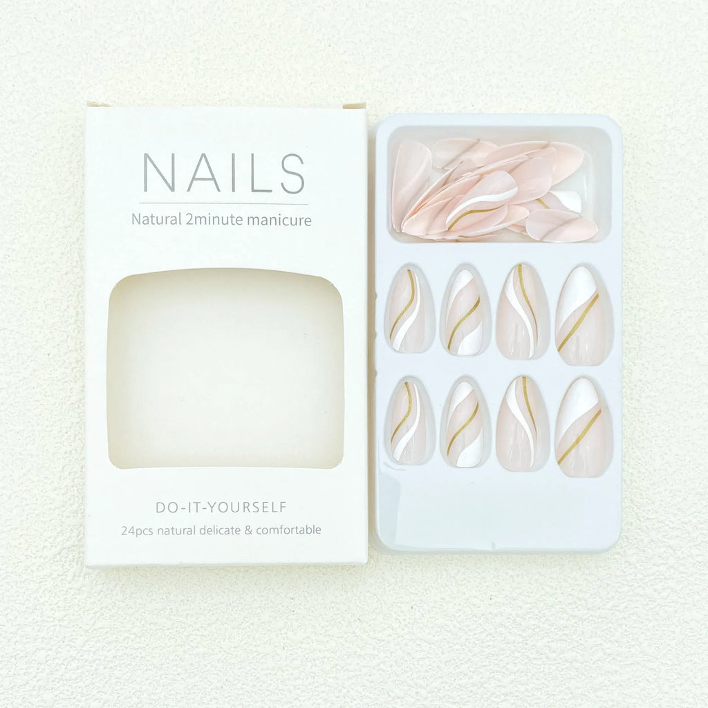 Golden lines plaid pattern on medium drop-shaped wearable plastic nail art stickers, colour JF0518 jelly glue.