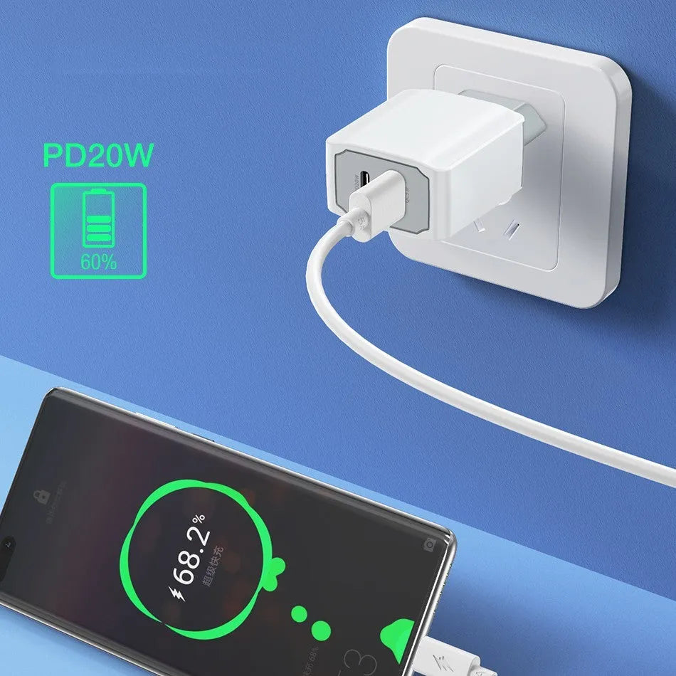 White European standard phone fast charger set with compact fireproof ABS PC charging head
