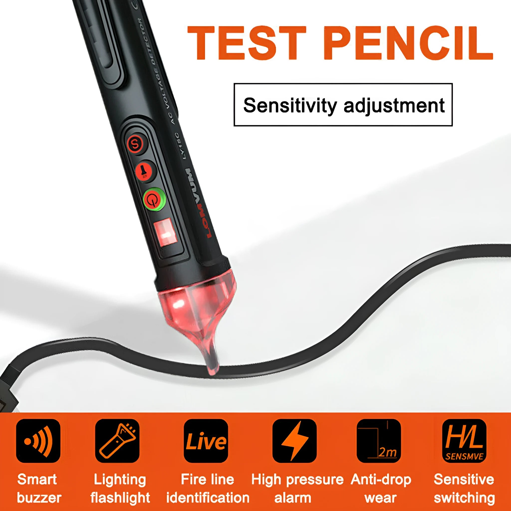 Intelligent multi-function line detection induction test pencil in black or AC 10 colour
